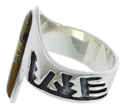 Tiger Eye And Multicolor Silver Ring Size 8-3/4 EX40958